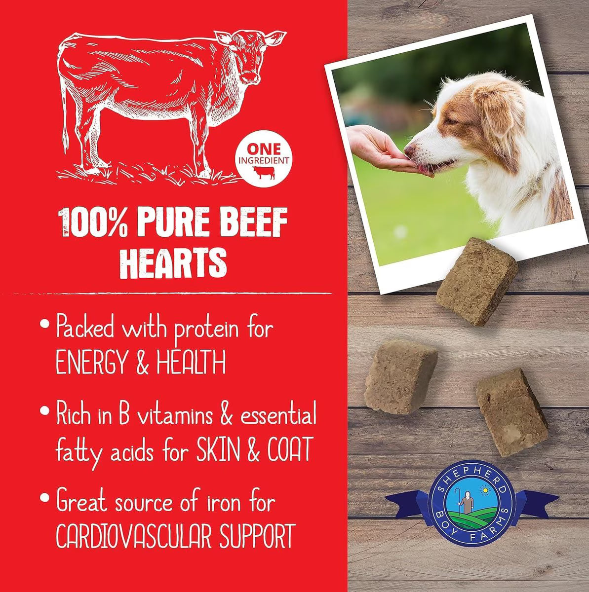 Shepherd Boy Farms Freeze-Dried Beef Hearts for Dogs