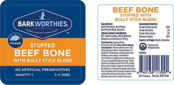 Barkworthies 3-4 Inch Stuffed Shin Bone With Bully Stick Blend