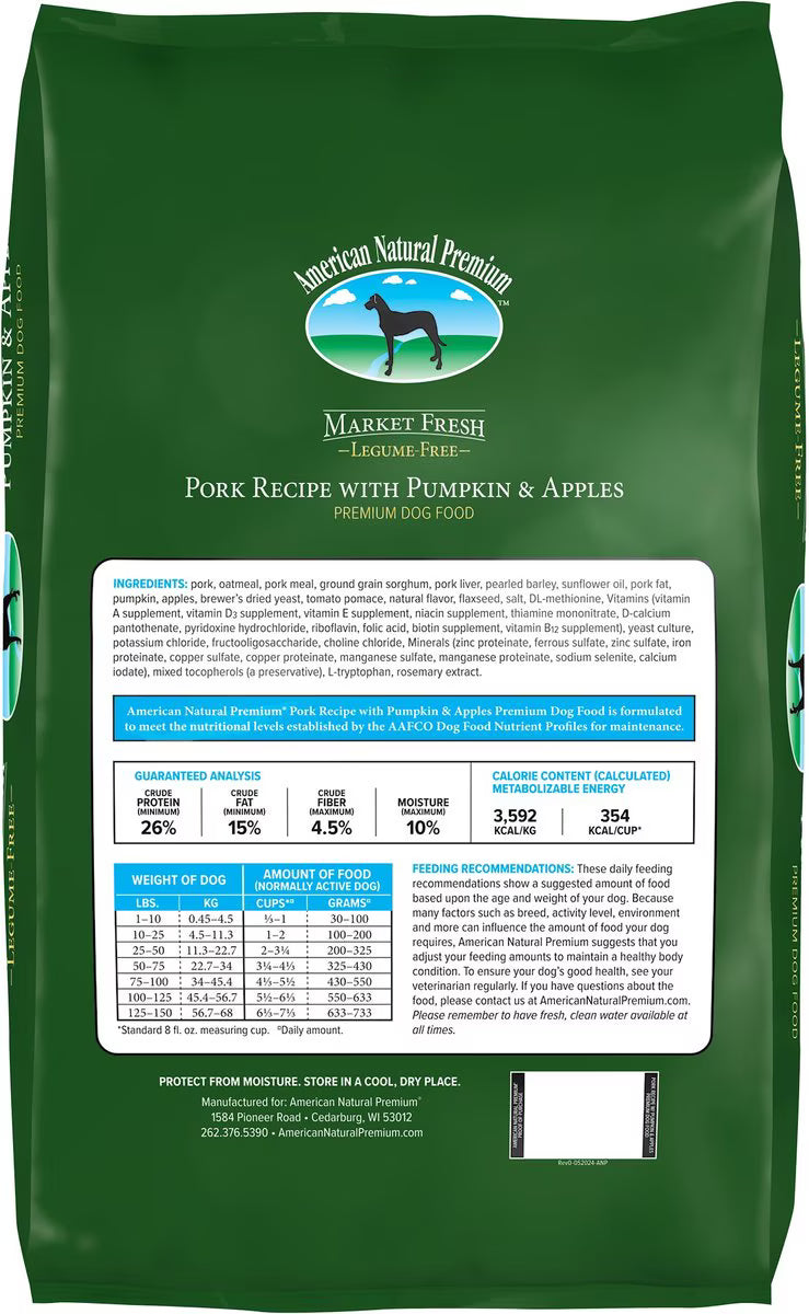 American Natural Premium Legume-Free Pork with Pumpkin and Apples Dry Dog Food