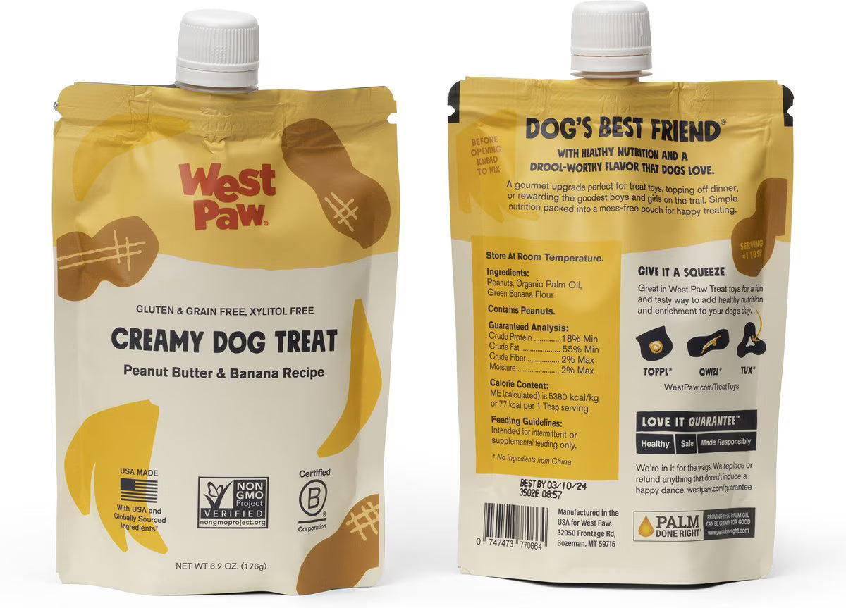 West Paw Creamy Dog Treats Peanut Butter & Banana