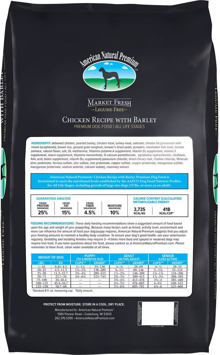 American Natural Premium Legume-Free Chicken with Barley Dry Dog Food