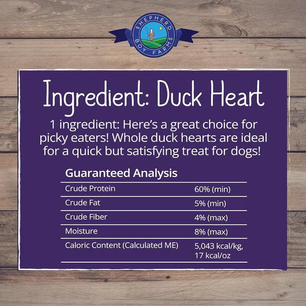 Shepherd Boy Farms Freeze-Dried Duck Hearts for Dogs