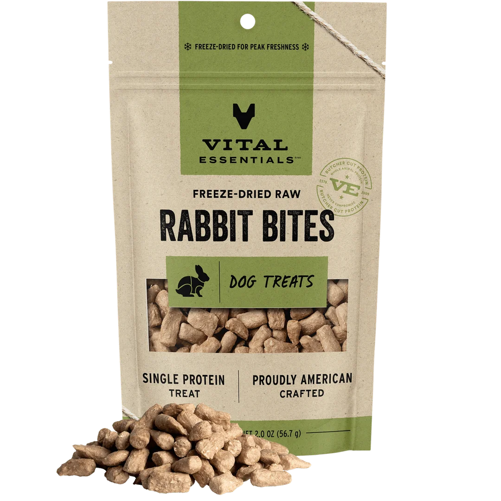 Vital Essentials Freeze-Dried Rabbit Bites Dog Treats – Hearty Pet