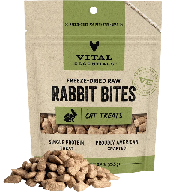 Fresh Bites Rabbit Vital Essentials Freeze-Dried Rabbit Bite Cat Treats – Hearty Pet
