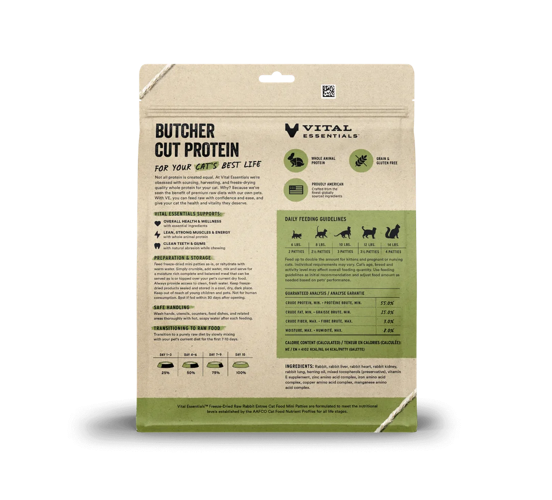 Vital Essentials Freeze-Dried Raw Rabbit Entree Mini Patties for Cats