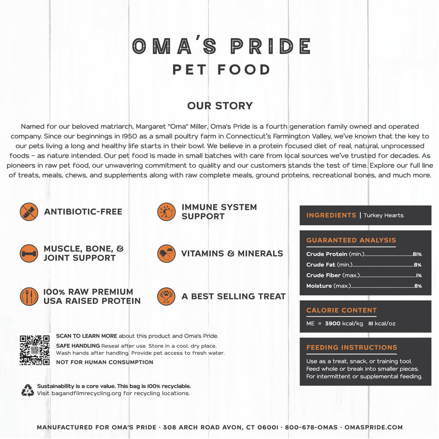Oma's Pride Freeze-Dried Sliced Turkey Hearts for Dogs and Cats