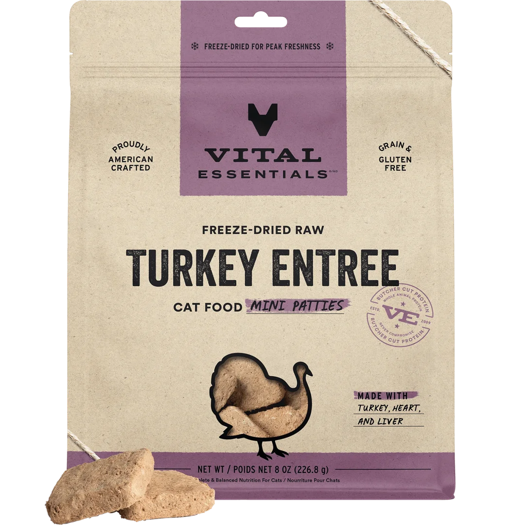 Vital Essentials Freeze-Dried Raw Turkey Entree Mini Patties for Cats