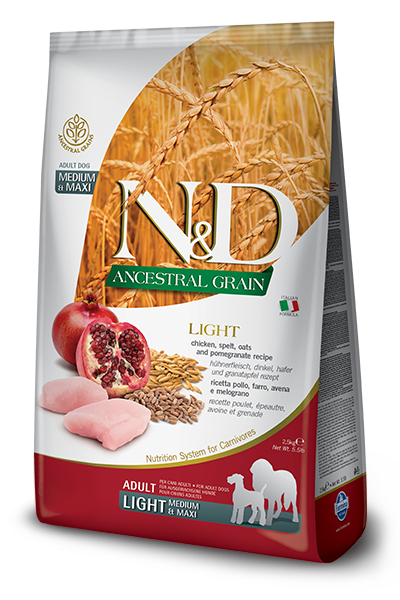 Farmina Natural & Delicious Ancestral Grain Light Chicken and Pomegranate Adult Medium & Maxi Dry Dog Food