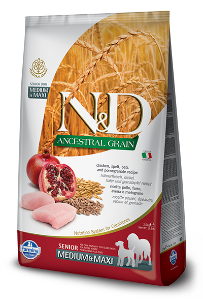 Farmina Natural & Delicious Ancestral Grain Chicken and Pomegranate Medium & Maxi Senior Dry Dog Food