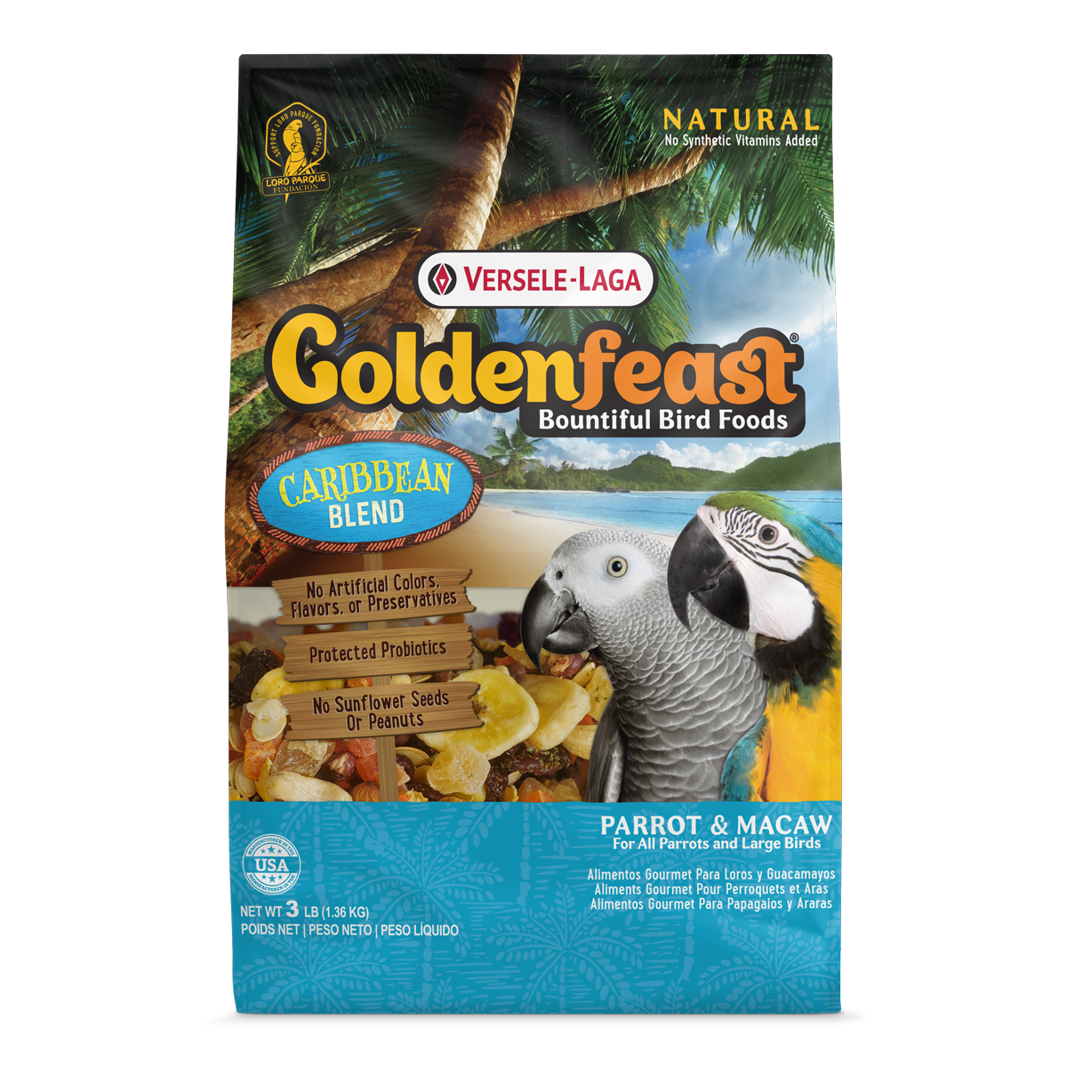 Goldenfeast Caribbean Blend Bird Food for Parrots, Macaws and Large Birds