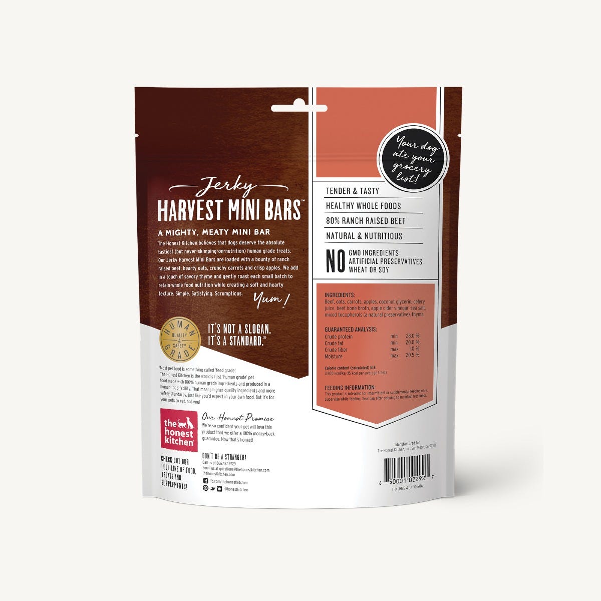 The Honest Kitchen Jerky Harvest Mini Bars - Beef Recipe With Carrots & Apples