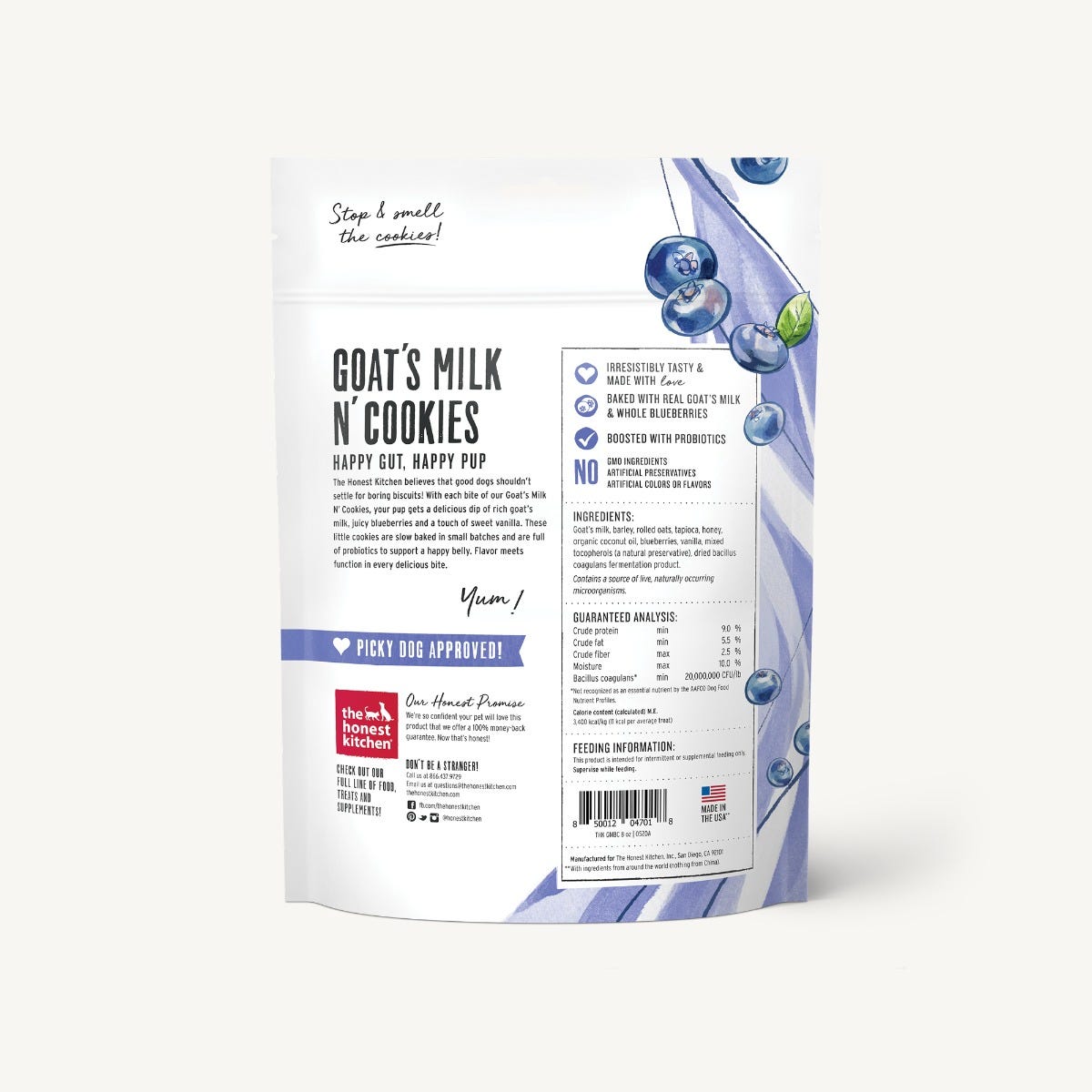 The Honest Kitchen Slow Baked with Blueberries & Vanilla Goat's Milk N' Cookies For Dogs
