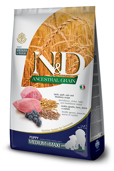 Farmina Natural & Delicious Ancestral Grain Lamb and Blueberry Medium & Maxi Puppy Dry Dog Food