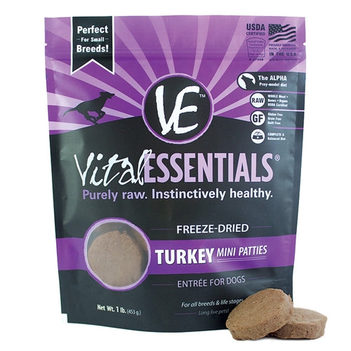 Vital Essentials Freeze-Dried Mini Pet Patties Turkey Entree for Dogs