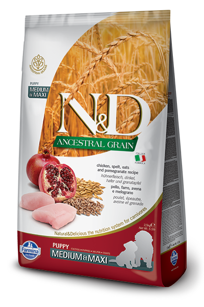 Farmina Natural & Delicious Ancestral Grain Chicken & Pomegranate Medium & Maxi Puppy Food