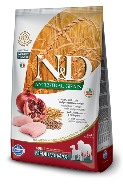 Farmina Natural & Delicious Ancestral Grain Chicken & Pomegranate Adult Medium & Maxi Dog Food