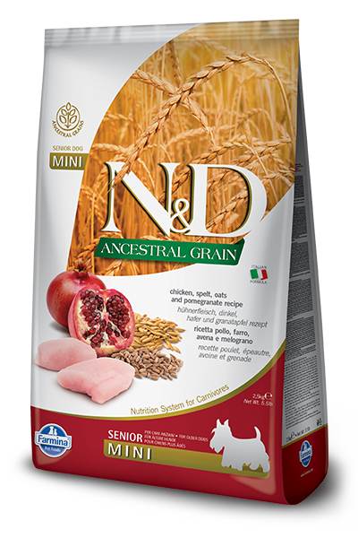 Farmina Natural & Delicious Ancestral Grain Chicken and Pomegranate Mini Senior Dog Food
