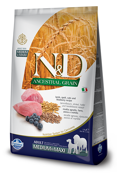 Farmina Natural & Delicious Ancestral Grain Lamb and Blueberry Adult Medium & Maxi Dog Food