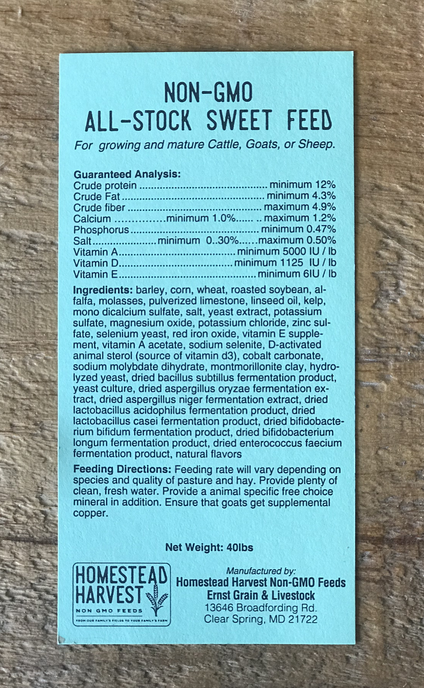 Homestead Harvest Non-GMO All Stock Sweet Mix 12% For growing and mature Cattle, Goats, or Sheep