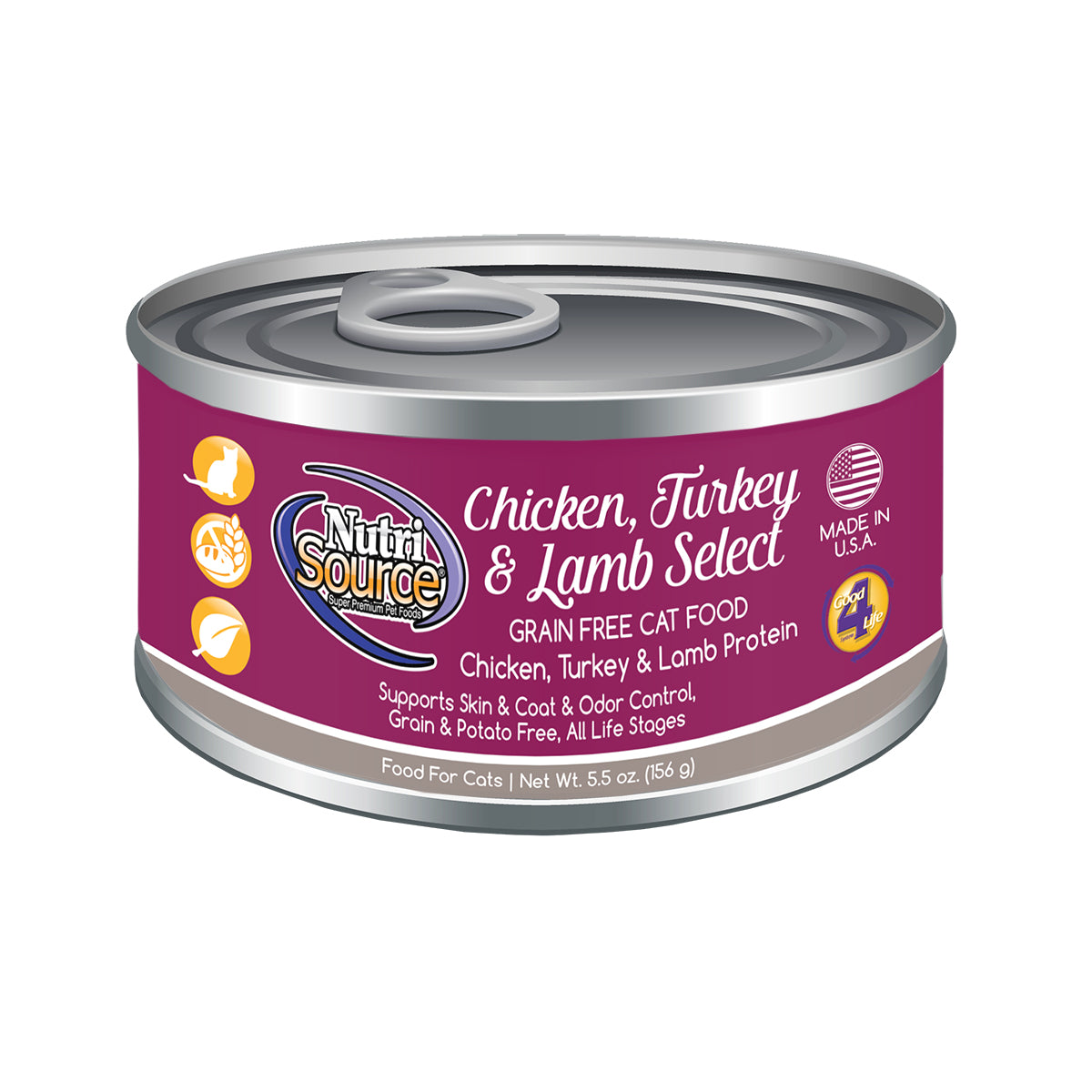 Nutrisource Grain Free Chicken, Turkey & Lamb Select Canned Cat Formula