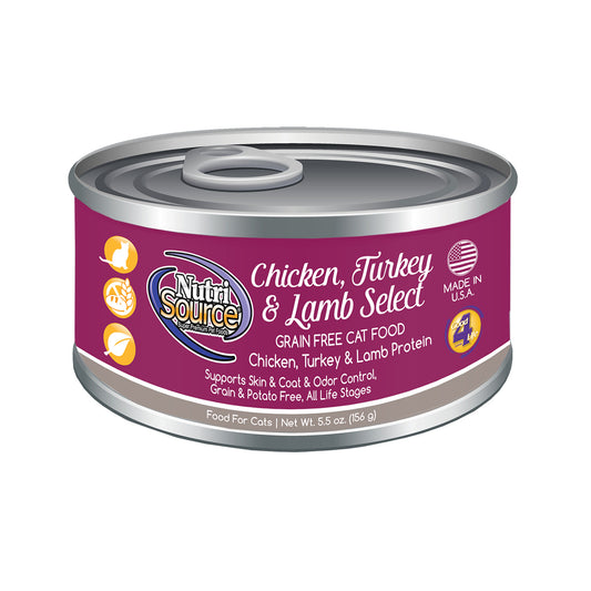 Nutrisource Grain Free Chicken, Turkey and Lamb Select Canned Cat Formula