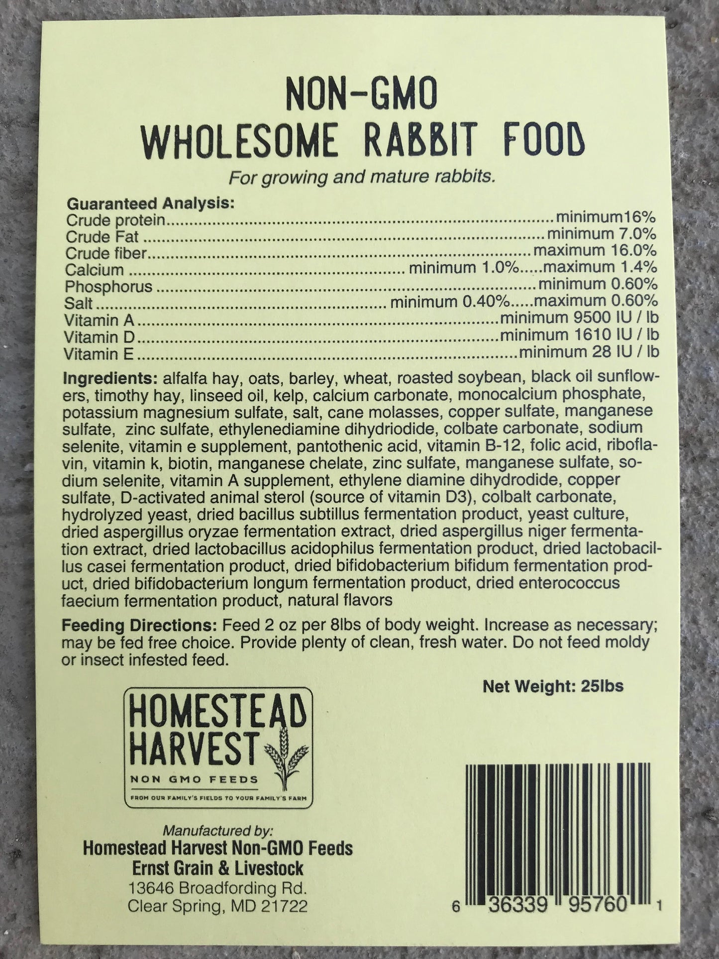 Homestead Harvest Non-GMO Wholesome Rabbit Food