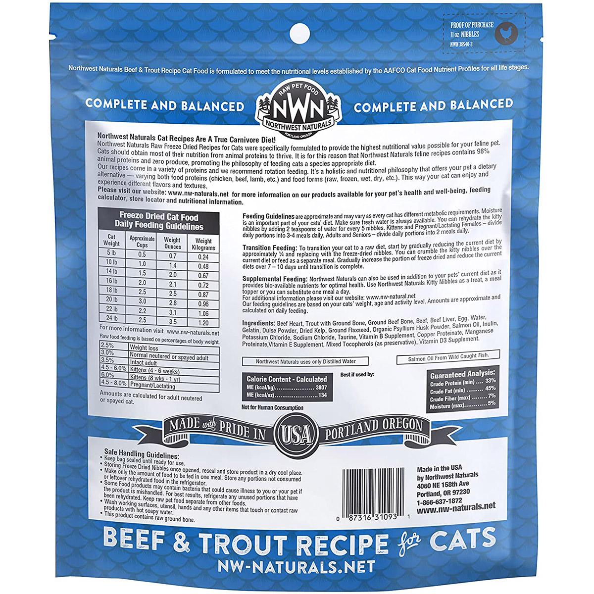 Northwest Naturals Freeze Dried Beef & Trout Recipe for Cats
