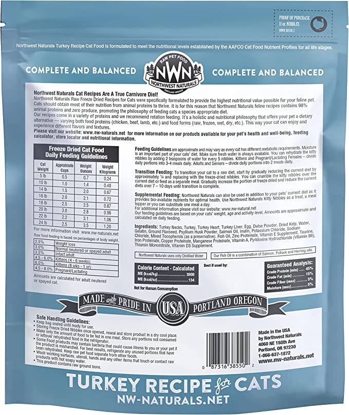 Northwest Naturals Freeze Dried Turkey Recipe for Cats