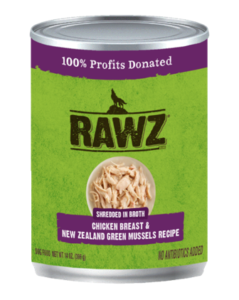 RAWZ Shredded in Broth  Chicken Breast &  New Zealand Green Mussel Recipe for Dogs
