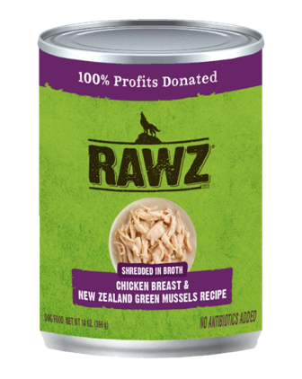 RAWZ Shredded in Broth  Chicken Breast &  New Zealand Green Mussel Recipe Canned Dog Food