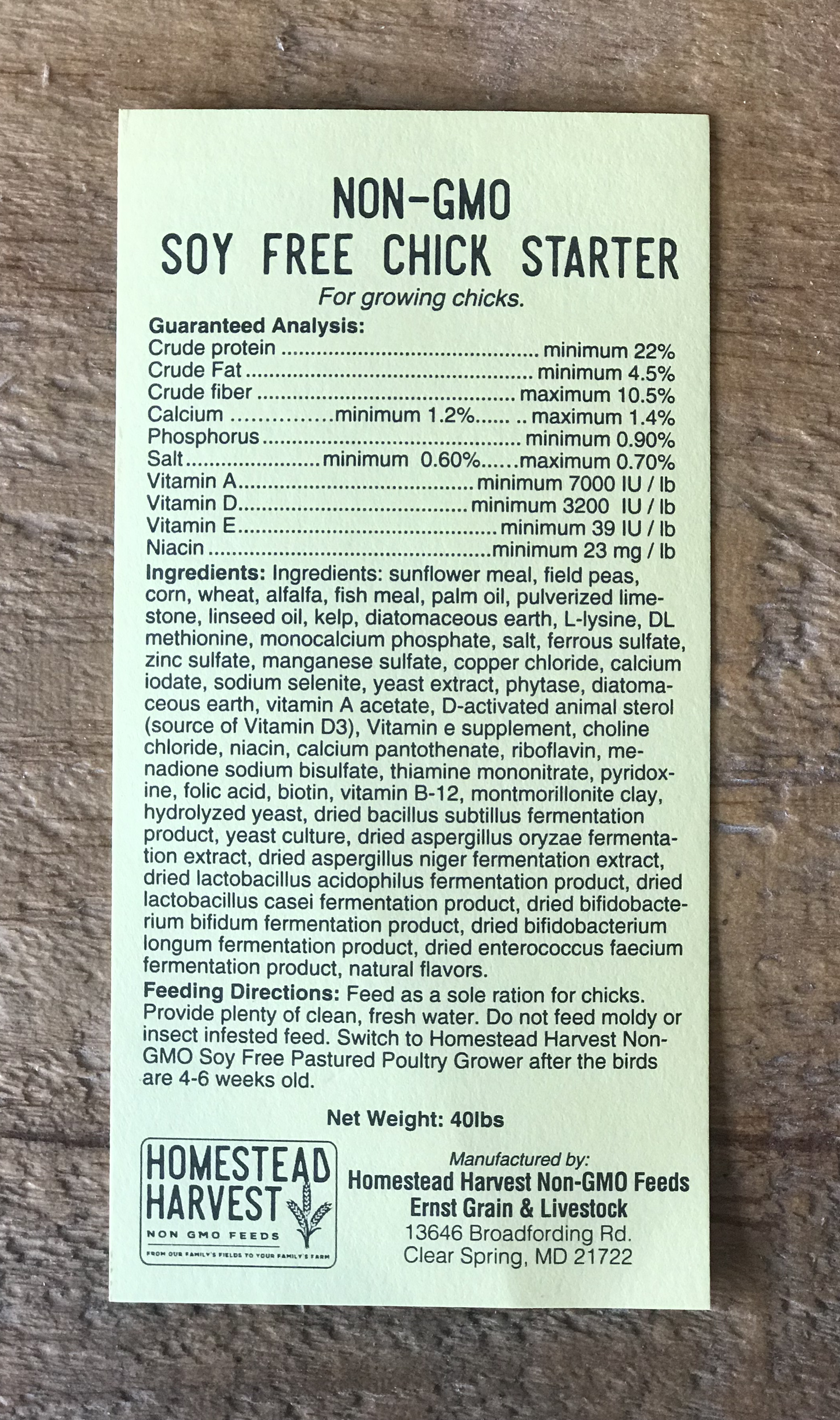 Homestead Harvest Non-GMO Soy Free Chick Starter 22% For growing chicks