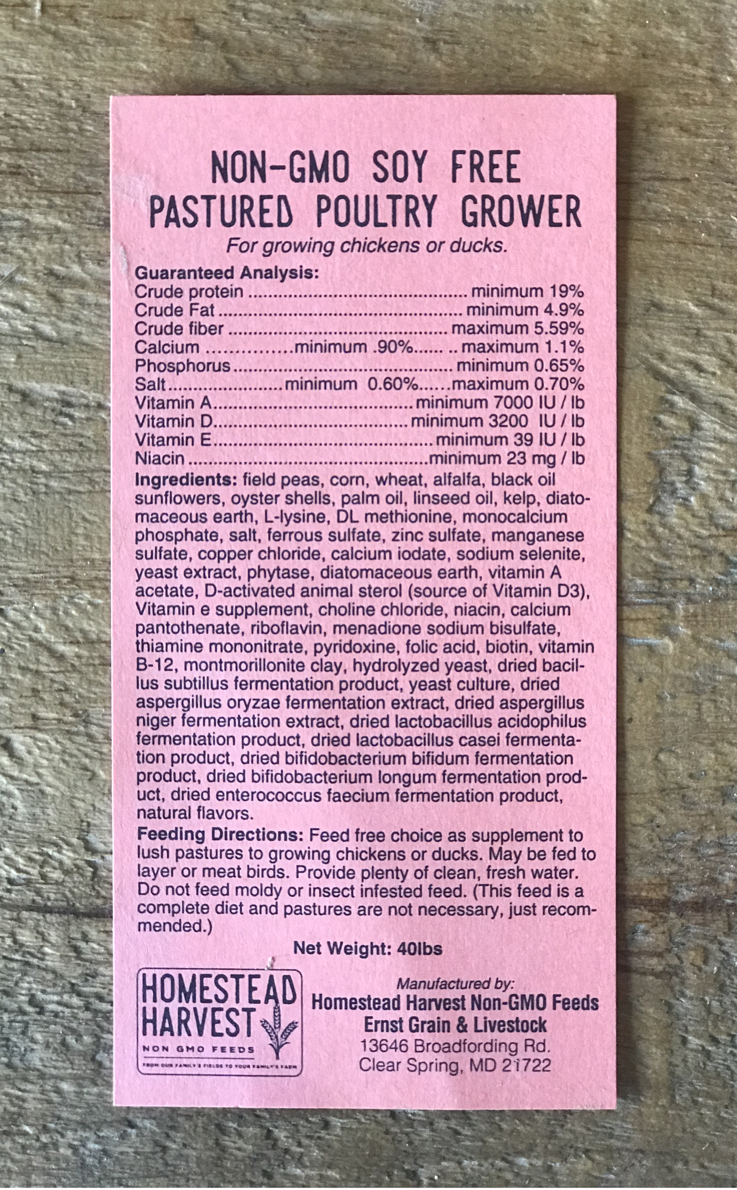 Homestead Harvest Non-GMO Soy-Free Pastured Poultry Grower 19% For growing chickens or ducks