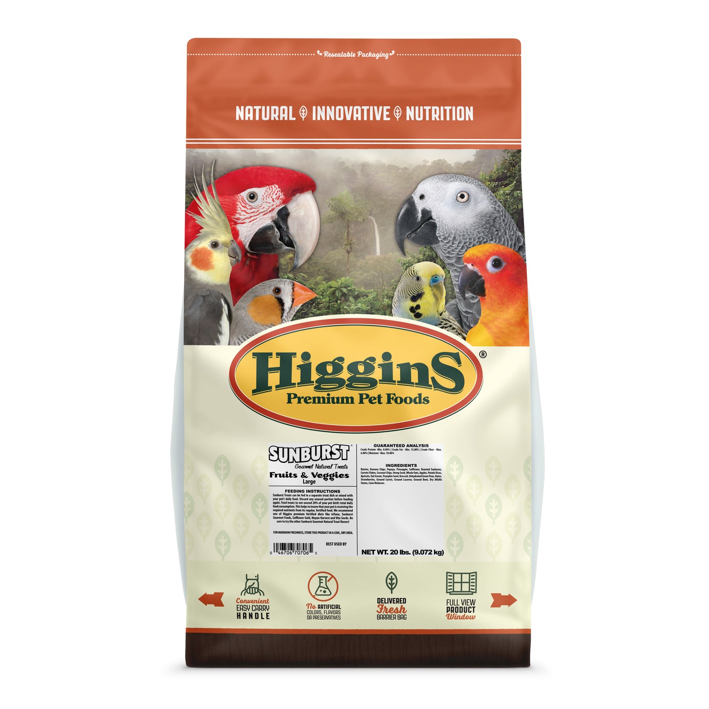 Higgins Sunburst Gourmet Natural Fruits & Veggies (Large) Conures, Parrots & Macaw Treats