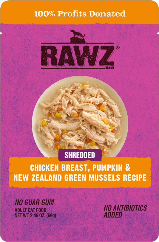 RAWZ® Shredded Chicken Breast, Pumpkin & New Zealand Green Mussels Recipe Wet Cat Food