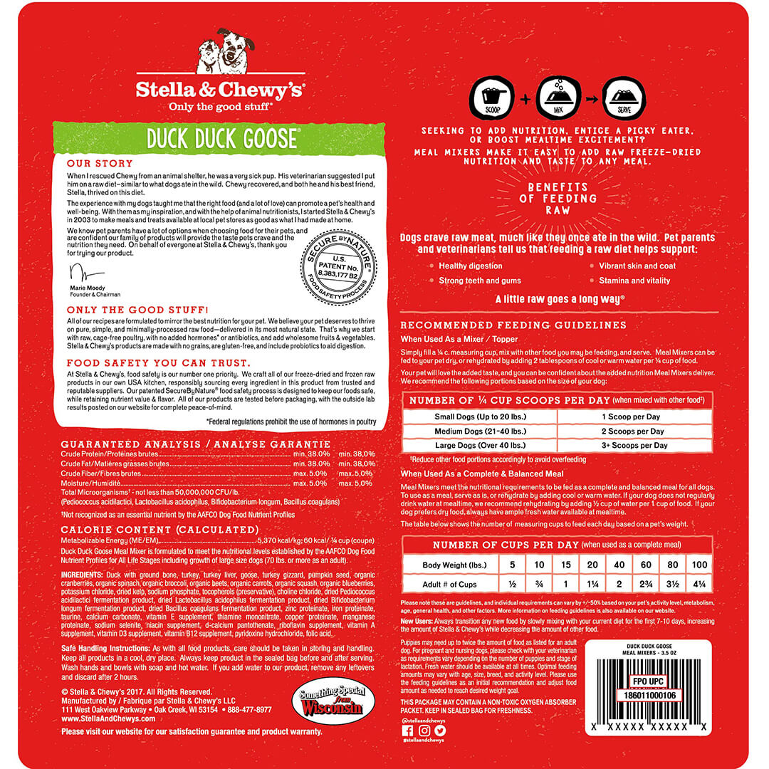 Stella & Chewy's Freeze-Dried Duck Duck Goose Meal Mixer for Dogs