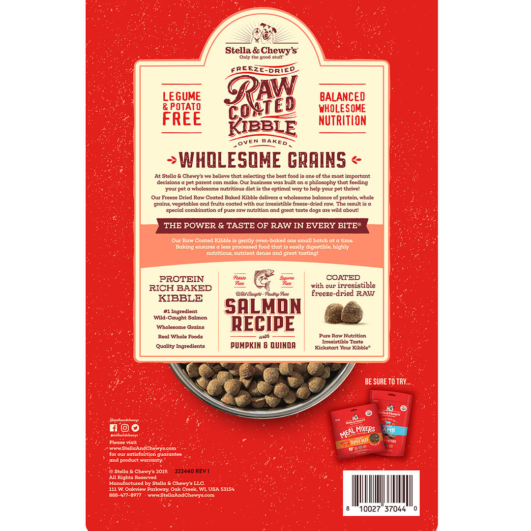 Stella & Chewy's Raw Coated Wild-Caught Salmon Recipe with Wholesome Grains Dog Kibble