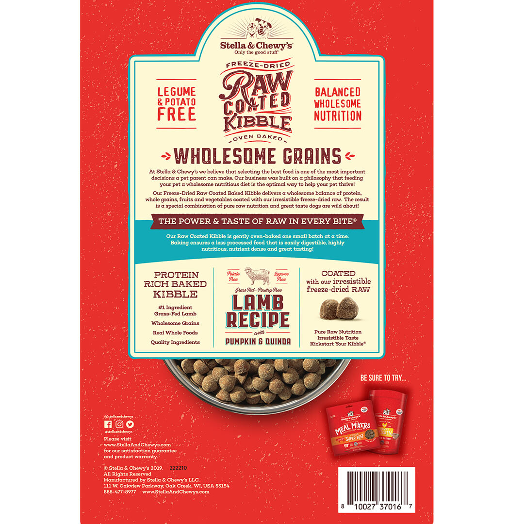 Stella & Chewy's Raw Coated Lamb Recipe with Wholesome Grains Dog Kibble